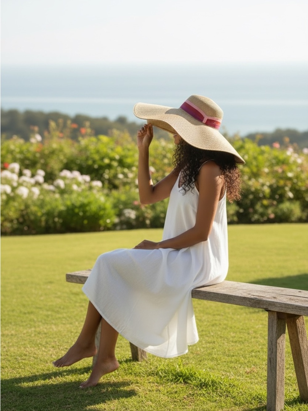 Trina Turk Oversized Straw Floppy Hat with Pink Band